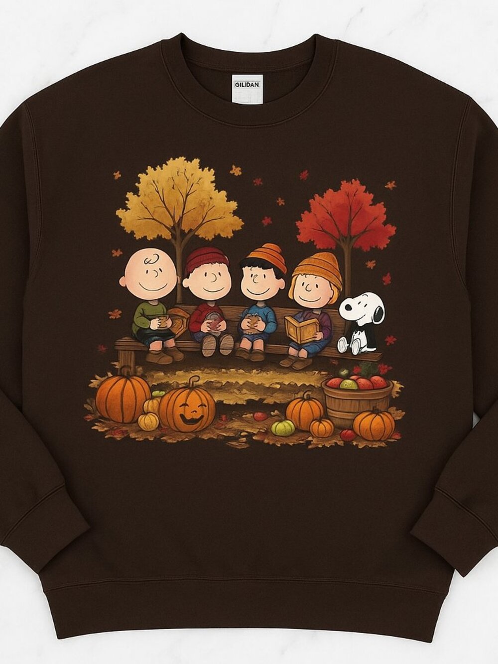 Cartoon Kids Fall Pumpkin Patch Sweatshirt Brown Crewneck Autumn Retro Cozy Top